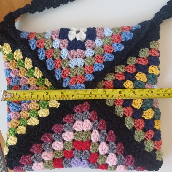 Granny Square Multicolor Crochet Shoulder Crossbody Bag Boho Hippy - Picture 10 of 12